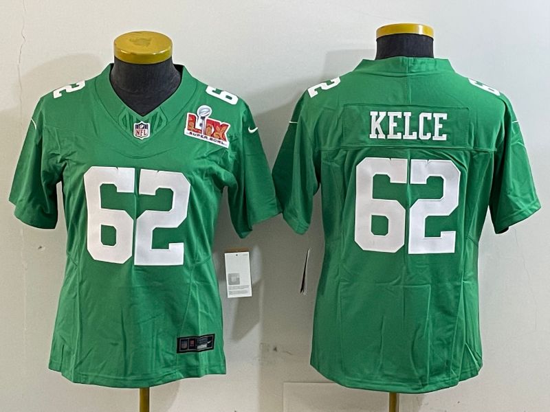 Youth Philadelphia Eagles 62 Kelce Green three generations 2025 Nike Vapor Limited NFL Jersey style 2